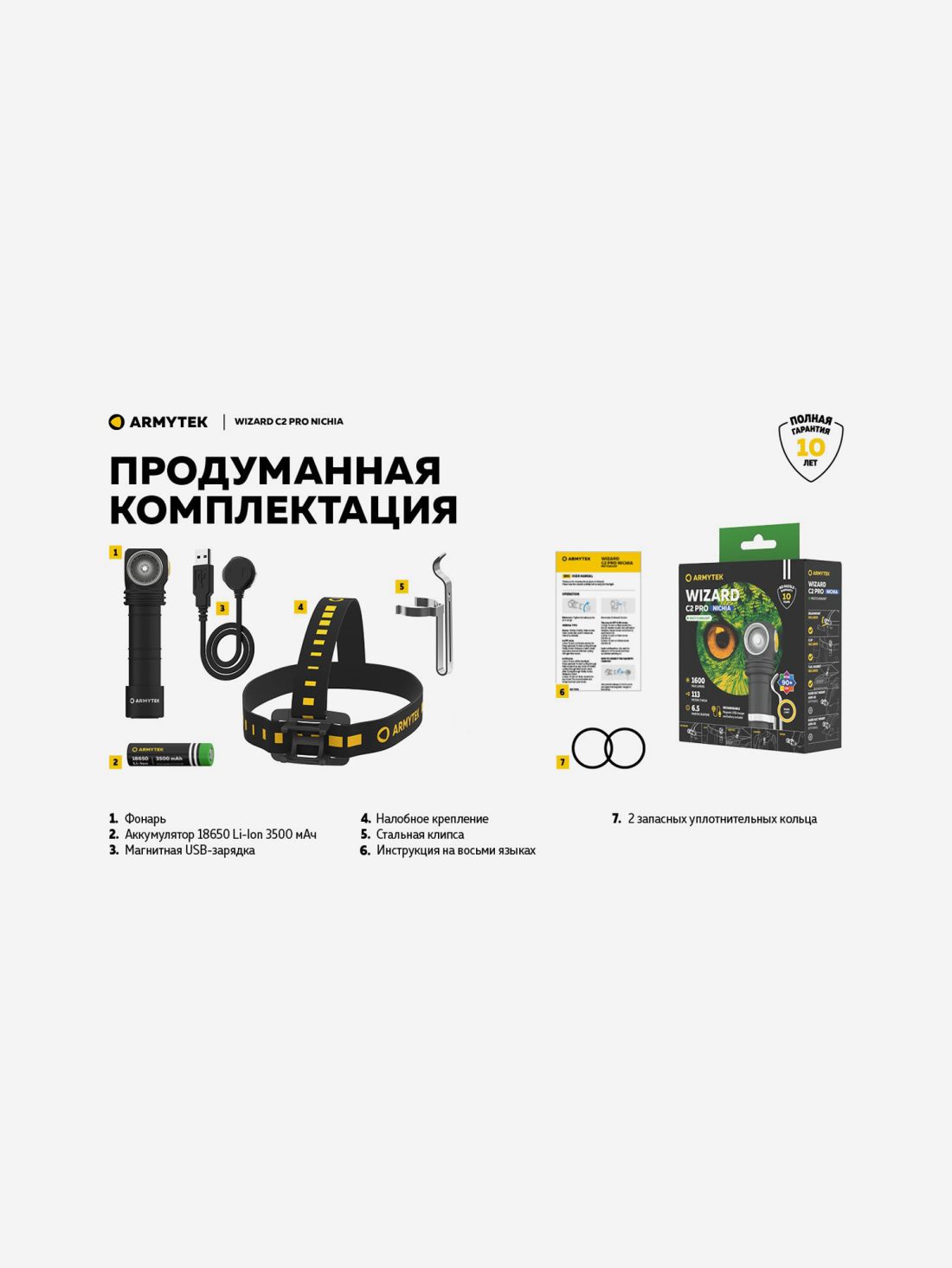 ArmyTek Фонарь налобный Armytek Wizard C2 Pro Nichia Magnet Usb