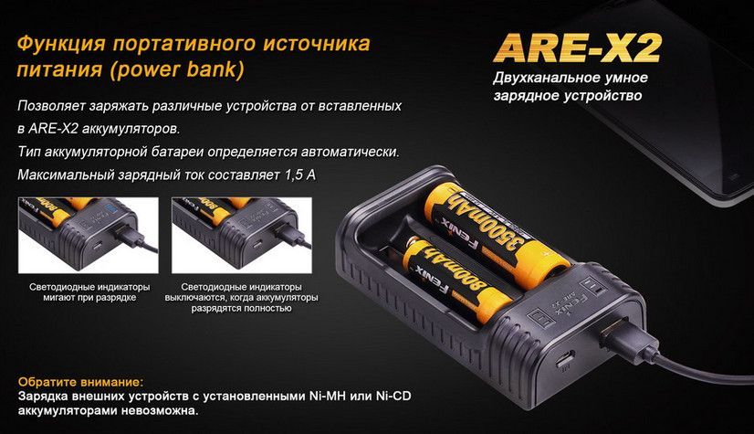 Fenix Компактное зарядное устройство Fenix ARE-X2